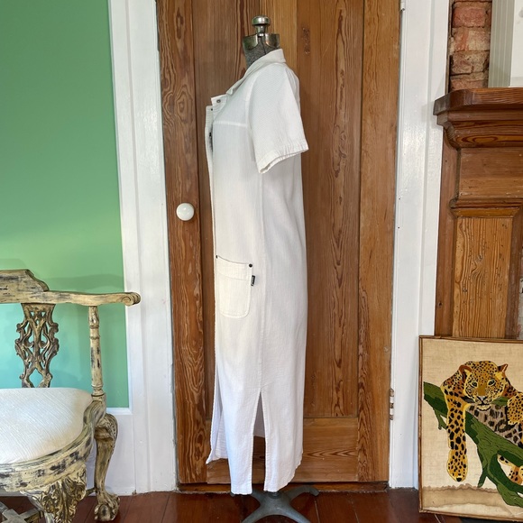 Vntg 80s Ezze Wear White Wide Wale Corduroy Button Down Dress w/ Pockets Sz S - Picture 6 of 13